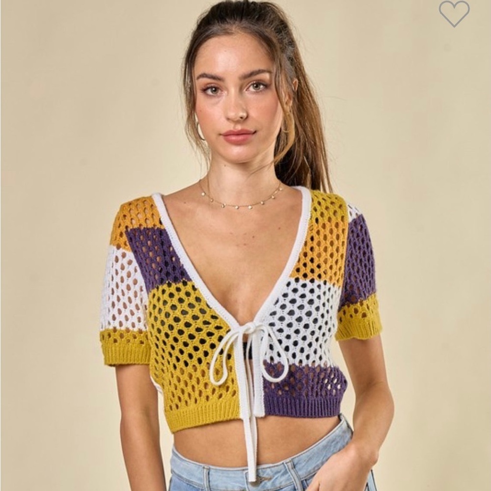 Colorful Crochet Tie-Front Top